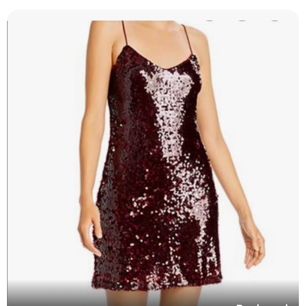 WAYF NWT Wine-Burgundyspaghetti strap sequence, mini dress SZ: Medium - Picture 4 of 9